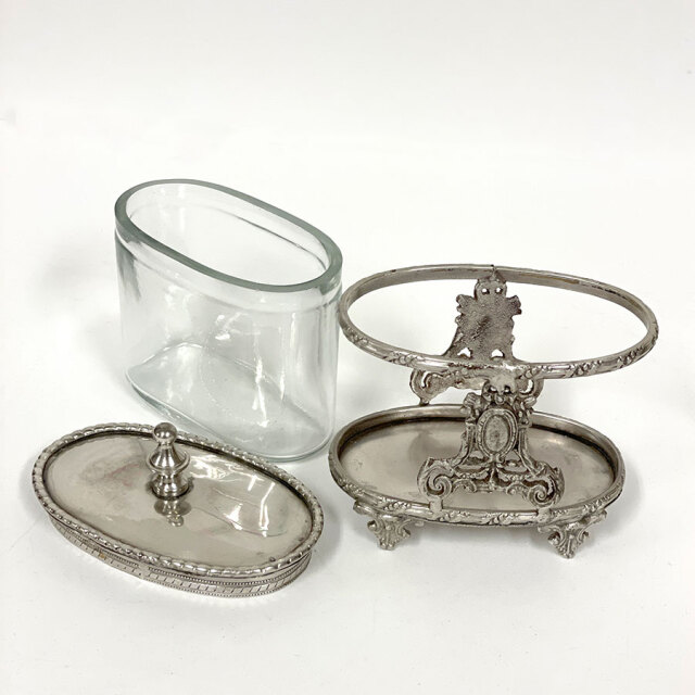 真鍮製 アンティーク調 蓋付き小物入れ（オーバル）-7