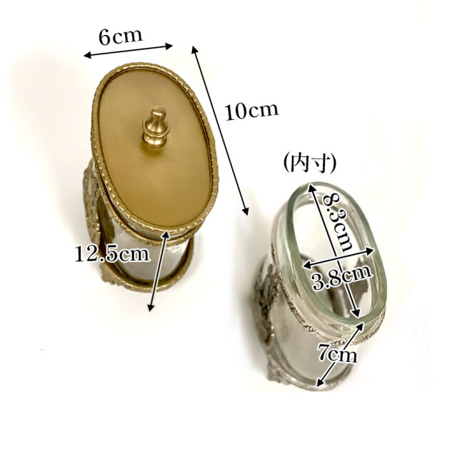真鍮製 アンティーク調 蓋付き小物入れ（オーバル）-9