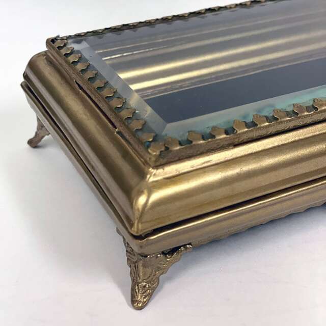 真鍮製 アンティーク調 蓋付き小物入れ（スクエア）-12