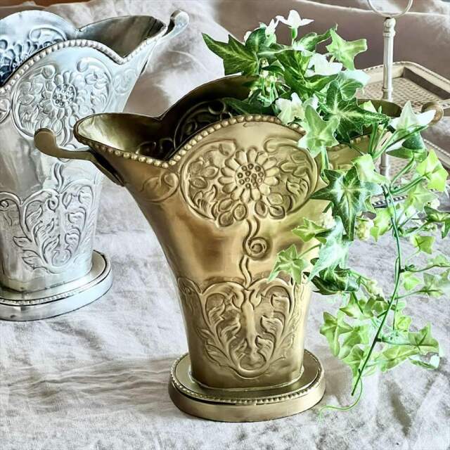 真鍮製,アンティーク調,フラワーベース,花瓶,プランター,ゴールド,シルバー,クラシック装飾,おしゃれ,店舗什器-1