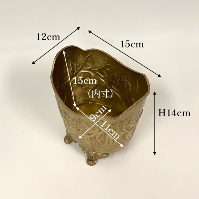 真鍮製,アンティーク調,脚付きポット,プランター,フラワーベース（花瓶）,小物入れ,花器,おしゃれ-9