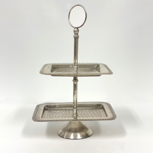 全2色】 真鍮製 アンティーク調 スクエアトレイ(2段) ディスプレイ