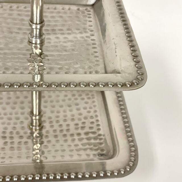 真鍮製,アンティーク調,スクエアトレイ,2段,ディスプレイスタンド,ティースタンド,ゴールド,シルバー,おしゃれ-7