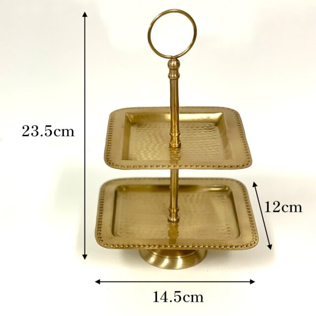 真鍮製,アンティーク調,スクエアトレイ,2段,ディスプレイスタンド,ティースタンド,ゴールド,シルバー,おしゃれ-10