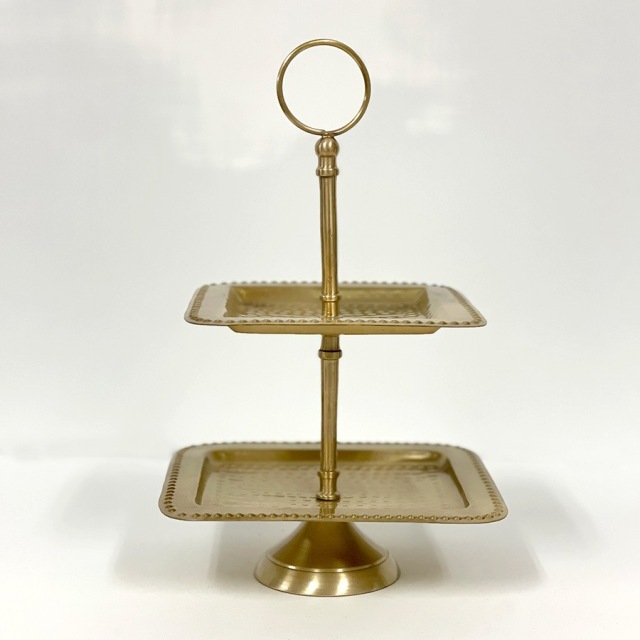 真鍮製,アンティーク調,スクエアトレイ,2段,ディスプレイスタンド,ティースタンド,ゴールド,シルバー,おしゃれ-14