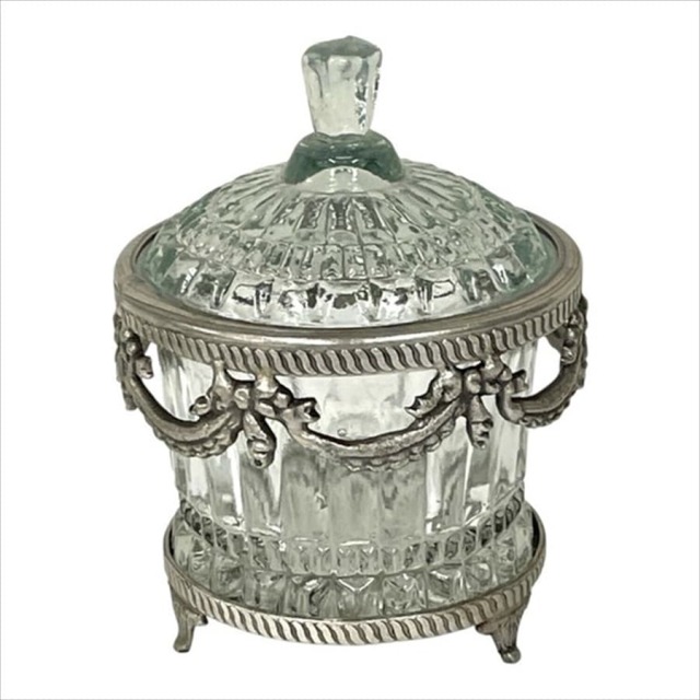 【全2色】,真鍮製,アンティーク調,蓋付き小物入れ,ラウンドコンテナ,カットガラス,アクセサリーケース,おしゃれ,店舗什器-2