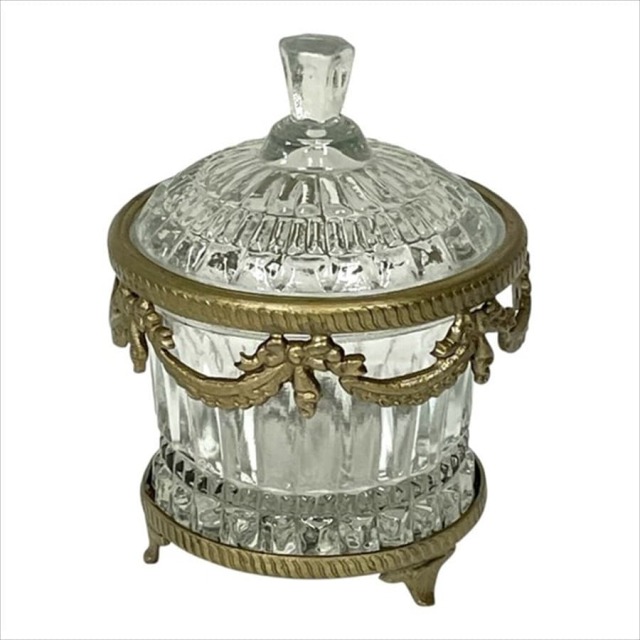 全2色】 真鍮製 アンティーク調 蓋つき小物入れ（ラウンドコンテナ