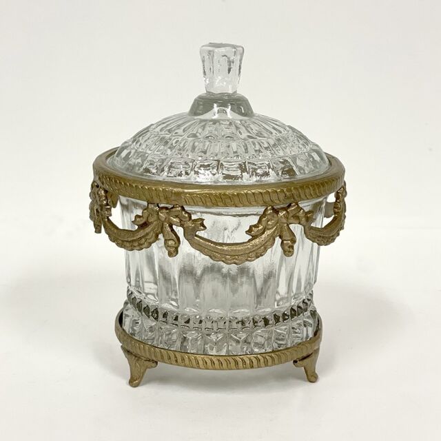 全2色】 真鍮製 アンティーク調 蓋つき小物入れ（ラウンドコンテナ