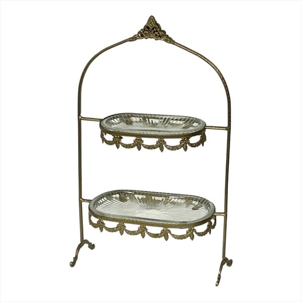 真鍮製,アンティーク調,2段ディスプレイスタンド,ガラスプレート,小物収納,トレイ,店舗什器,アクセサリートレイ,おしゃれ-6