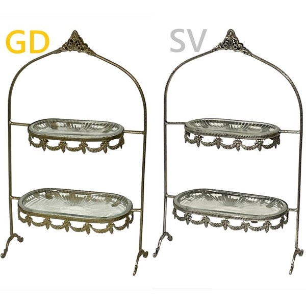 全2色】 真鍮製 アンティーク調 2段ディスプレイスタンド｜Y-KAGU(輸入