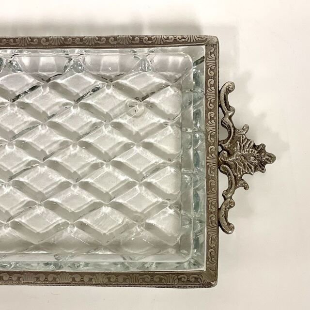 真鍮製,アンティーク調,クラシックトレイ,長角,小物入れ,カットガラス,トレー,ゴールド,シルバー,おしゃれ,店舗什器-4