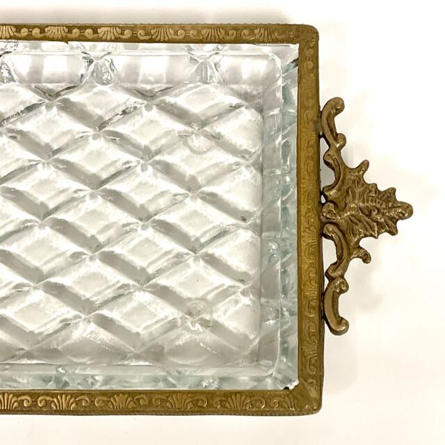 真鍮製,アンティーク調,クラシックトレイ,長角,小物入れ,カットガラス,トレー,ゴールド,シルバー,おしゃれ,店舗什器-11