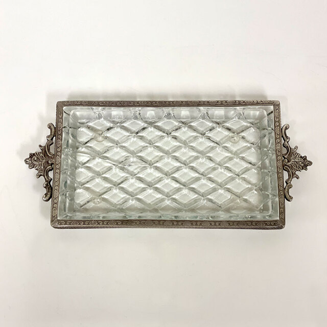 真鍮製,アンティーク調,クラシックトレイ,長角,小物入れ,カットガラス,トレー,ゴールド,シルバー,おしゃれ,店舗什器-14
