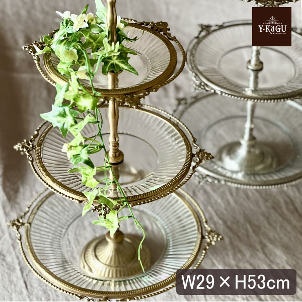 真鍮製,アンティーク調,3段ディスプレイスタンド,ケーキスタンド,アフタヌーンティー,トレイ,おしゃれ,店舗什器-16