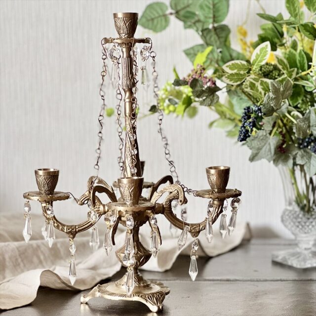 真鍮製,アンティーク調,5灯キャンドルスタンド,シャンデリア風,燭台,ディスプレイ,店舗什器,おしゃれ-1