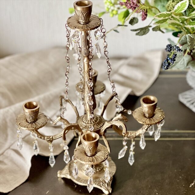 真鍮製 アンティーク調 シャンデリア型キャンドルスタンド(燭台)｜Y