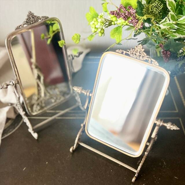 真鍮製,アンティーク調,卓上ミラー,スタンドミラー,クラシック,ディスプレイ,鏡,ゴールド,シルバー,おしゃれ,店舗什器-7