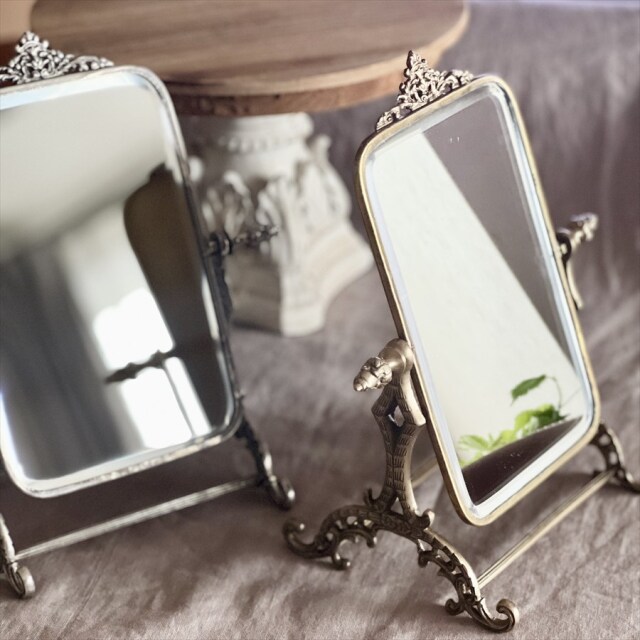 真鍮製,アンティーク調,卓上ミラー,スタンドミラー,クラシック,ディスプレイ,鏡,ゴールド,シルバー,おしゃれ,店舗什器-8
