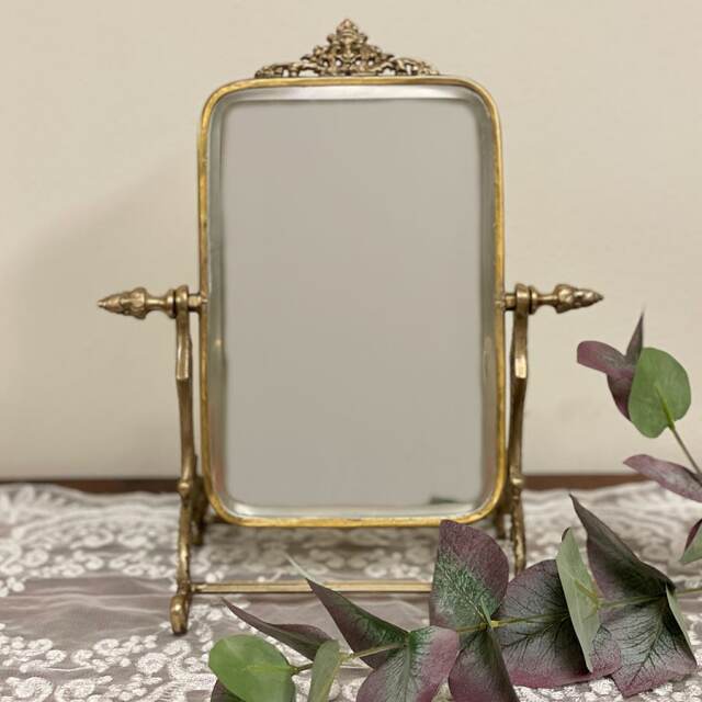 全2色】 真鍮製 アンティーク調 卓上ミラー スタンドミラー 鏡