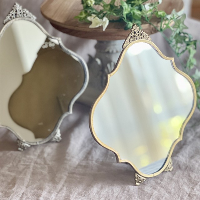 【全2色】真鍮製,アンティーク調,テーブルミラー,スタンドミラー,卓上鏡,クラシック,ディスプレイ,おしゃれ,店舗什器-1