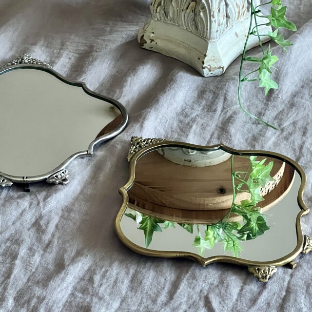 【全2色】真鍮製,アンティーク調,テーブルミラー,スタンドミラー,卓上鏡,クラシック,ディスプレイ,おしゃれ,店舗什器-14