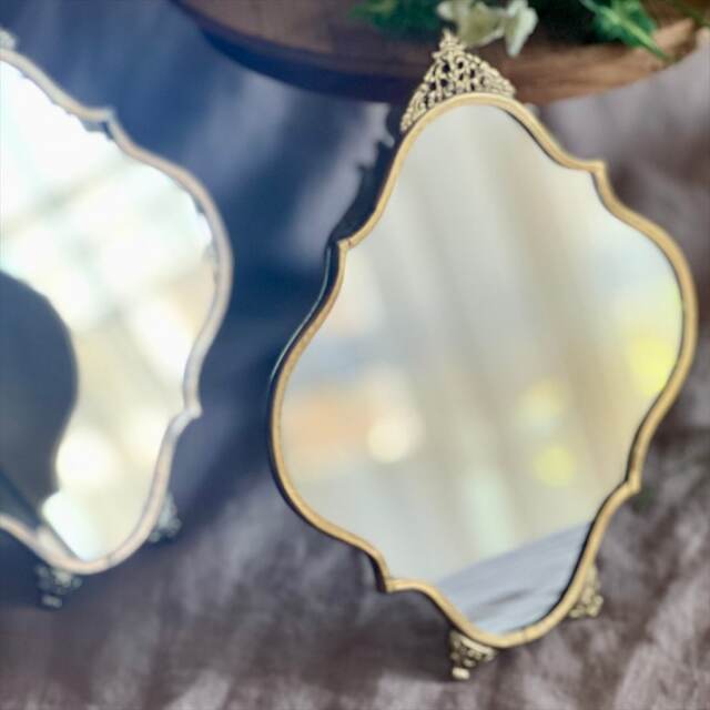 【全2色】真鍮製,アンティーク調,テーブルミラー,スタンドミラー,卓上鏡,クラシック,ディスプレイ,おしゃれ,店舗什器-15