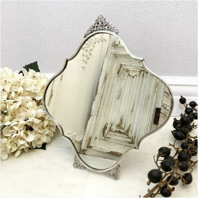 全2色】 真鍮製 アンティーク調 テーブルミラー（スタンドミラー