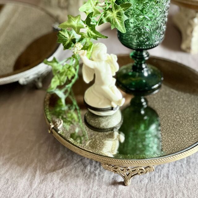 全2色】 真鍮製 アンティーク調 ディスプレイミラートレイ