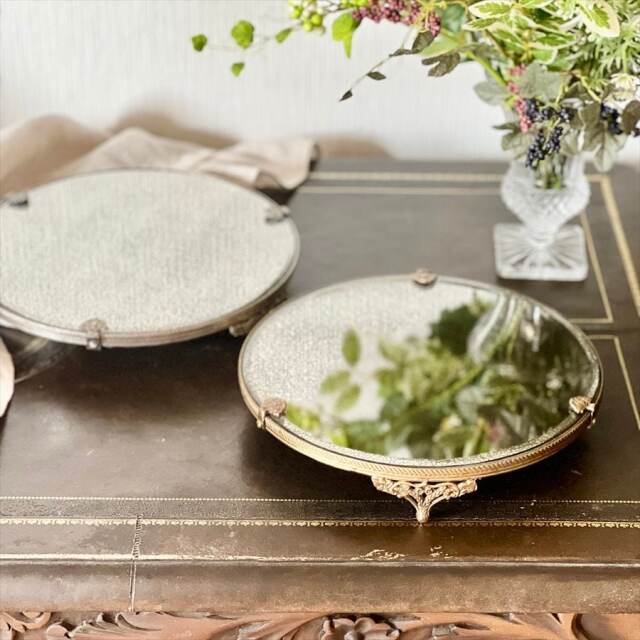 アンティークシェイプミラートレイ 全2色】 真鍮製 アンティーク調 ディスプレイミラートレイ