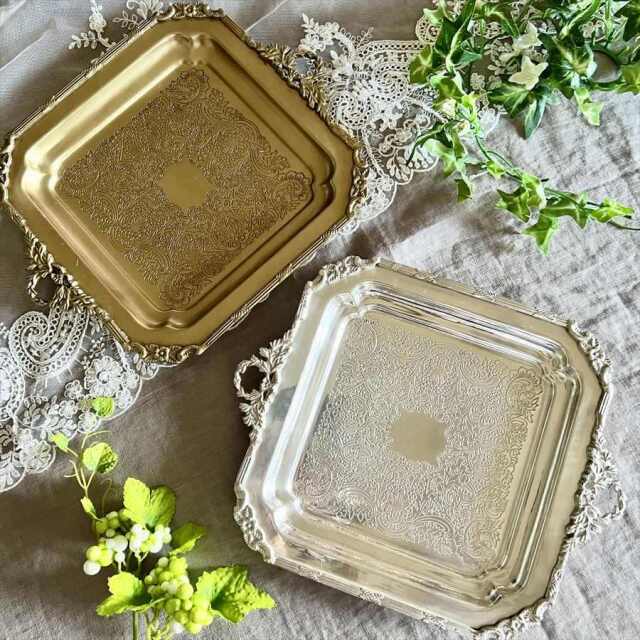 ,真鍮製,アンティーク調,スクエアトレー,トレイ,おしゃれ,小物置き,ディスプレイ,お盆,小物入れ,おしゃれ,店舗什器-1