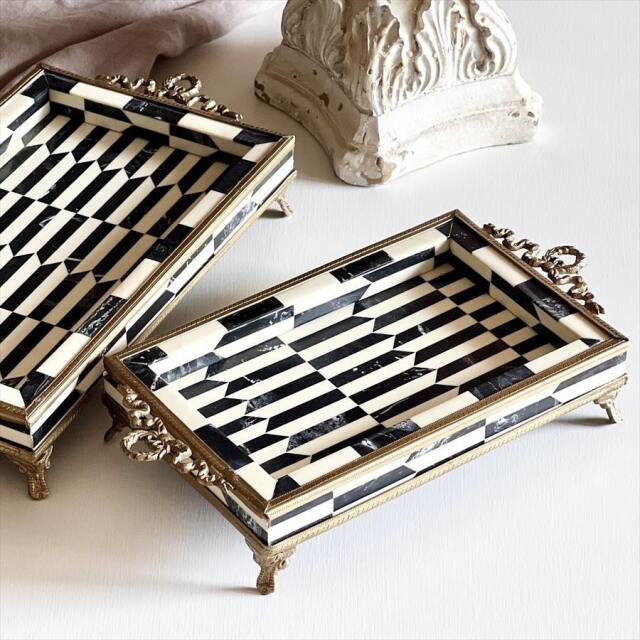 2枚セット】真鍮フレーム アンティーク調 トレイ｜Y-KAGU(輸入家具屋