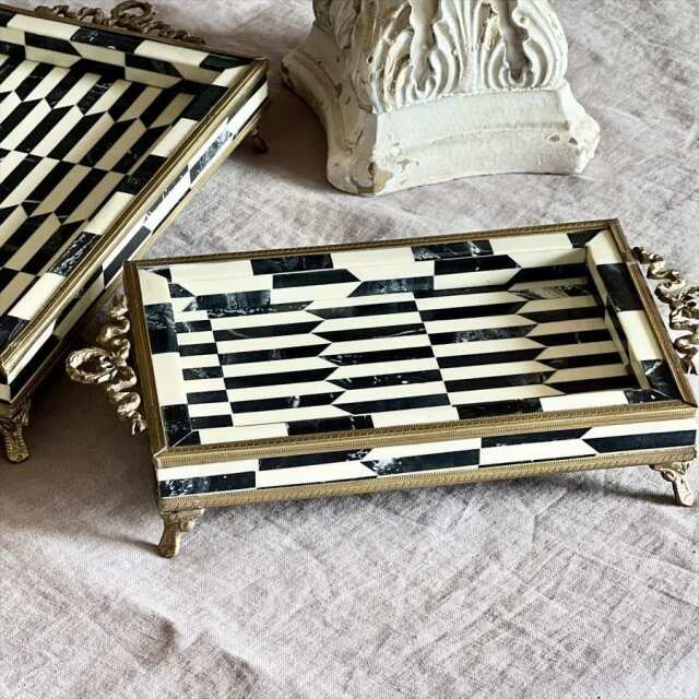 2枚セット】真鍮フレーム アンティーク調 トレイ｜Y-KAGU(輸入家具屋