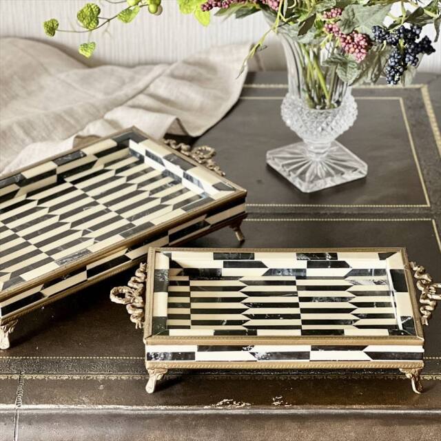 2枚セット】真鍮フレーム アンティーク調 トレイ｜Y-KAGU(輸入家具屋