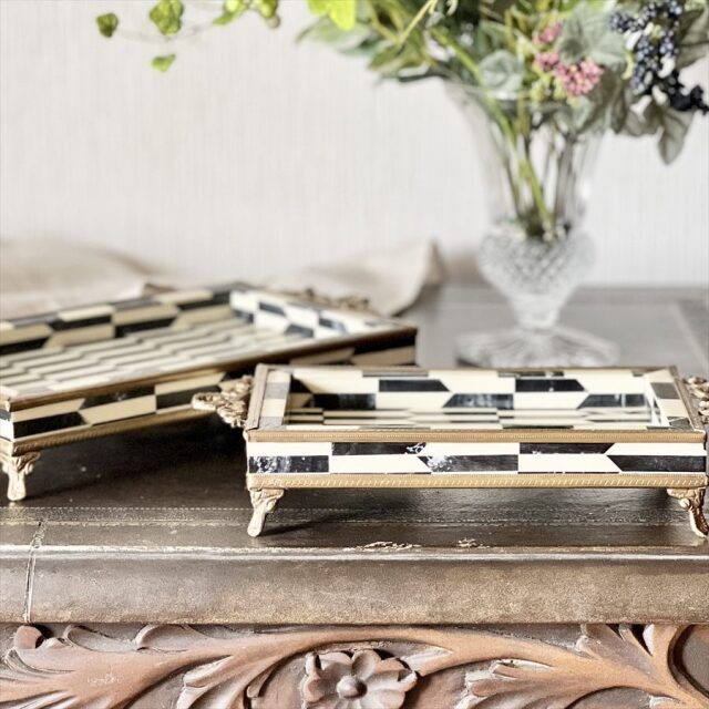 2枚セット】真鍮フレーム アンティーク調 トレイ｜Y-KAGU(輸入家具屋