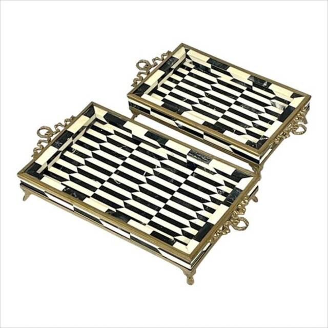 2枚セット】真鍮フレーム アンティーク調 トレイ｜Y-KAGU(輸入家具屋