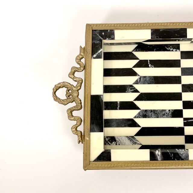 【2枚セット】真鍮フレーム,アンティーク調,トレイ,トレー,モノトーン,幾何学模様,小物置き,おしゃれ,店舗什器-10