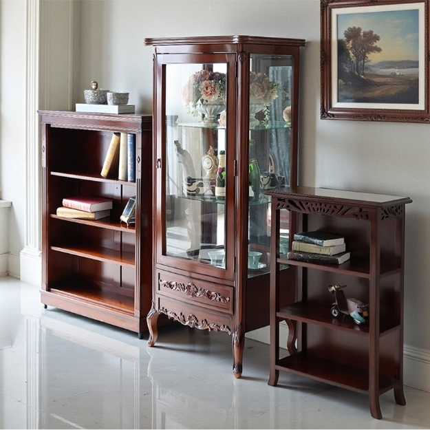 マリナカッシーリ 木製オープンキャビネット クラシックデザイン ダークブラウン 幅90cm 高さ120cm 本棚 飾り棚 輸入家具-9