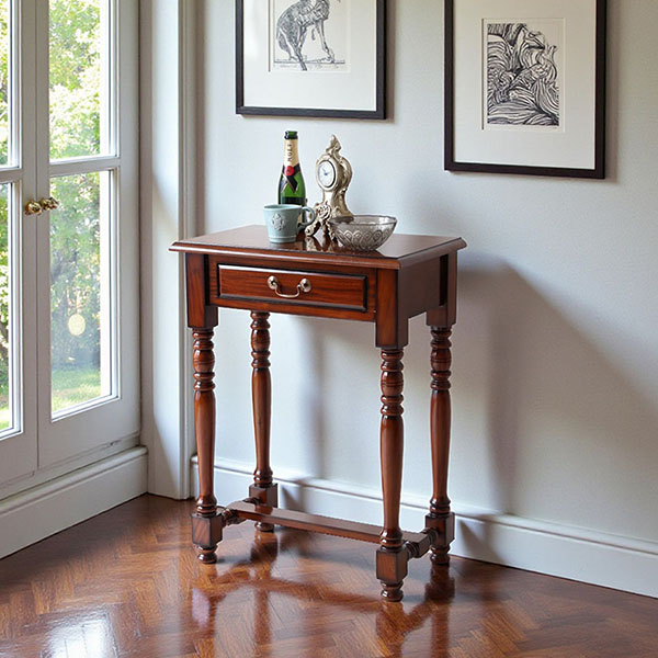 マリナカッシーリ 木製サイドテーブル 引き出し付き クラシックデザイン ダークブラウン 幅61cm 高さ80cm 輸入家具-1