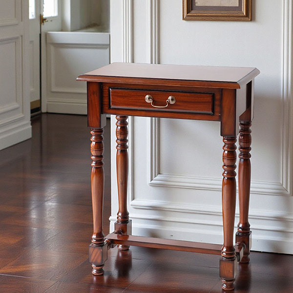 マリナカッシーリ 木製サイドテーブル 引き出し付き クラシックデザイン ダークブラウン 幅61cm 高さ80cm 輸入家具-3