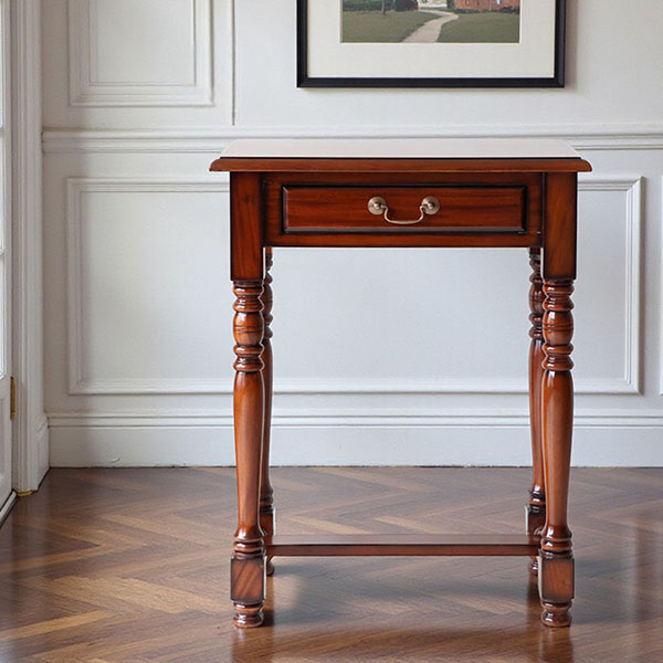 マリナカッシーリ 木製サイドテーブル 引き出し付き クラシックデザイン ダークブラウン 幅61cm 高さ80cm 輸入家具-7