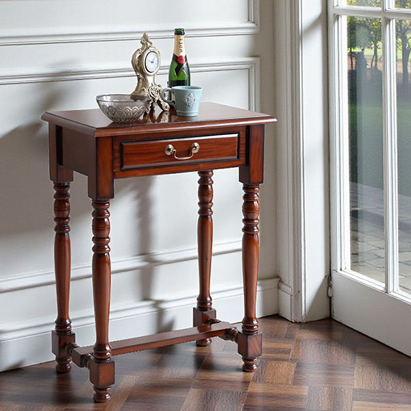 マリナカッシーリ 木製サイドテーブル 引き出し付き クラシックデザイン ダークブラウン 幅61cm 高さ80cm 輸入家具-8