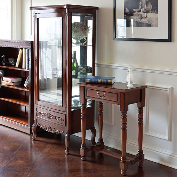 マリナカッシーリ 木製サイドテーブル 引き出し付き クラシックデザイン ダークブラウン 幅61cm 高さ80cm 輸入家具-10