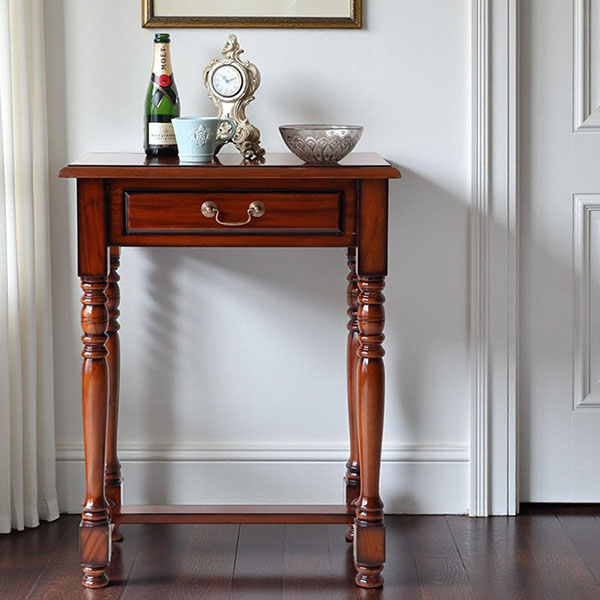 マリナカッシーリ 木製サイドテーブル 引き出し付き クラシックデザイン ダークブラウン 幅61cm 高さ80cm 輸入家具-11