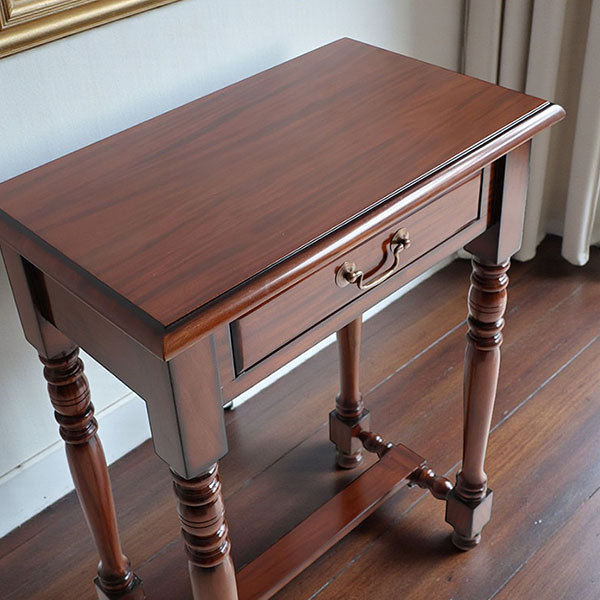 マリナカッシーリ 木製サイドテーブル 引き出し付き クラシックデザイン ダークブラウン 幅61cm 高さ80cm 輸入家具-13