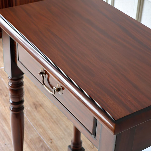 マリナカッシーリ 木製サイドテーブル 引き出し付き クラシックデザイン ダークブラウン 幅61cm 高さ80cm 輸入家具-14