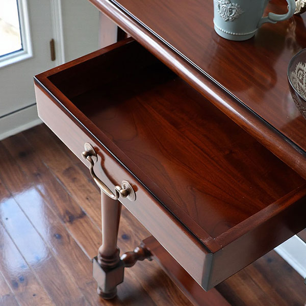 マリナカッシーリ 木製サイドテーブル 引き出し付き クラシックデザイン ダークブラウン 幅61cm 高さ80cm 輸入家具-15