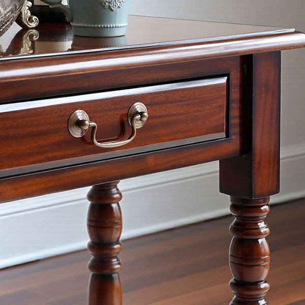 マリナカッシーリ 木製サイドテーブル 引き出し付き クラシックデザイン ダークブラウン 幅61cm 高さ80cm 輸入家具-16