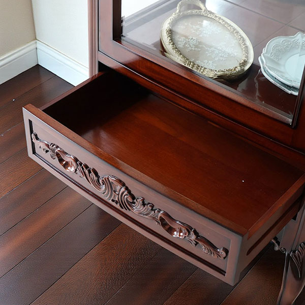 マリナカッシーリ ガラスキャビネット 飾り棚 クラシックデザイン ダークブラウン 幅68cm 高さ160cm コレクション収納 輸入家具-2