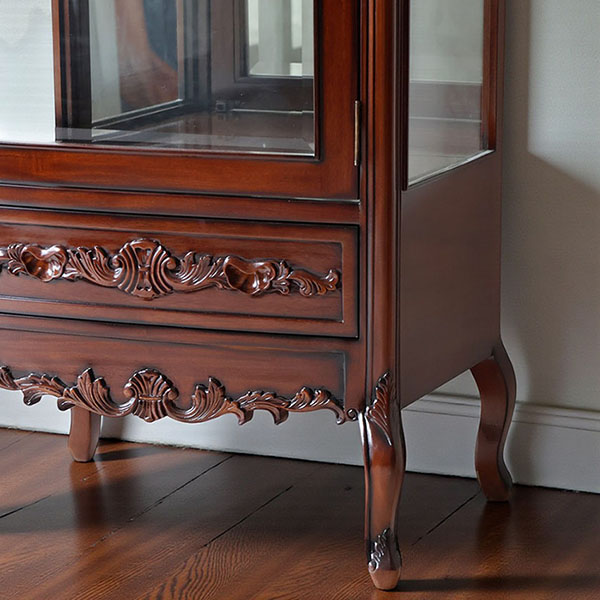 マリナカッシーリ ガラスキャビネット 飾り棚 クラシックデザイン ダークブラウン 幅68cm 高さ160cm コレクション収納 輸入家具-3