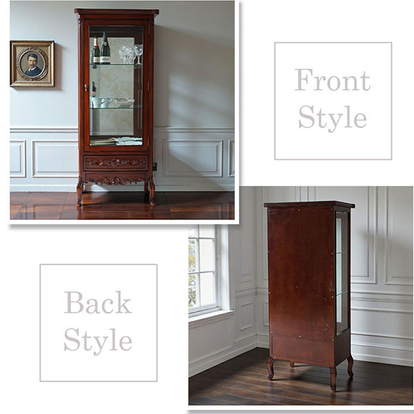 マリナカッシーリ ガラスキャビネット 飾り棚 クラシックデザイン ダークブラウン 幅68cm 高さ160cm コレクション収納 輸入家具-5